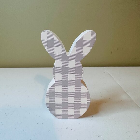 Buffalo Plaid Easter Bunny Decoration Springtime Tiered Tray Spring Decoration - Picture 2 of 7